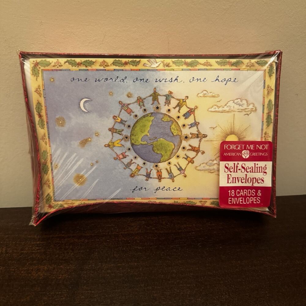 Vintage American Greetings "Forget Me Not" 18 Christmas Cards Self Sealing Peace